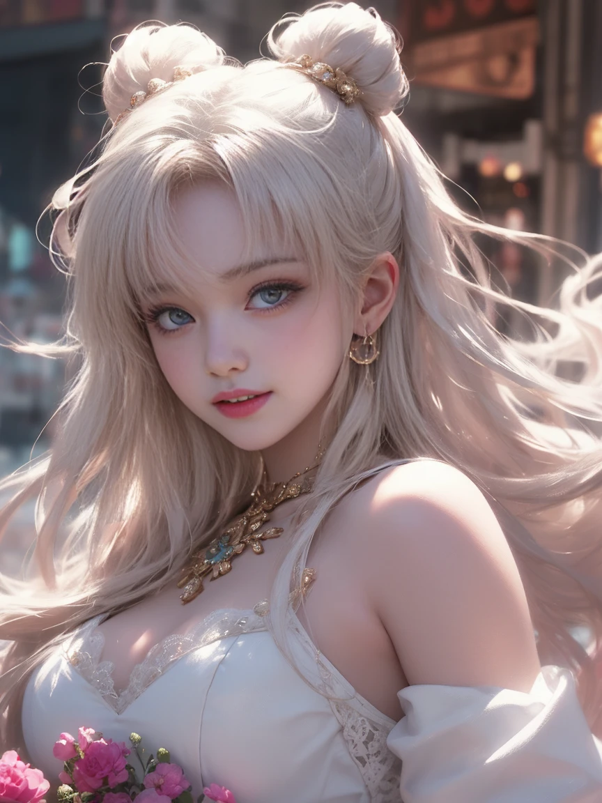 O cup 、show your chest、silky shiny skin、Sexy and very beautiful lovely cute gorgeous face、gorgeous blonde silky hair、big fancy pale blue eyes、Bangs swaying in front of the face、beautiful and cute 16 year old girl、、sailor suit、big and full breasts、skin as white as snow,ponytail、