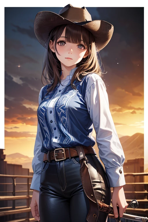 (masterpiece:1.4, best quality), (intricate details), unity 8k wallpaper, ultra detailed, beautiful and aesthetic, perfect lighting, (1girl), dynamic pose, dynamic angle, lipstick, slim, slim body, medium breasts, (Festival_fringe_vest:1.4),(Ripped_denim_shorts:1.3),(Cowboy_boots:1.2),(Desert_sunset_background:1.4), detailed background, realistic, solo, perfect detailed face, detailed eyes, highly detailed, blush, hair ornament, medium hair,