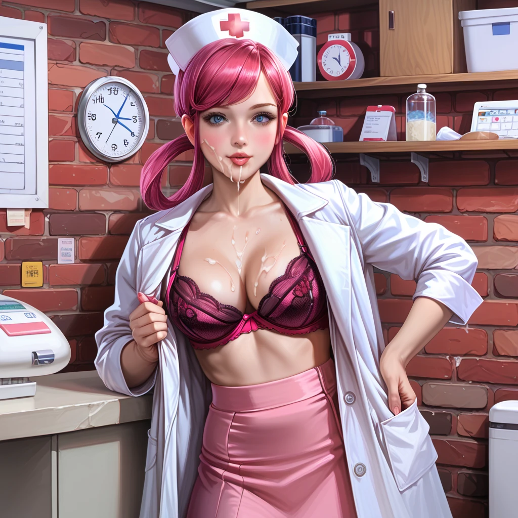 ,nurse uniform,hospital, latex nurse suit,nurses,busty,elbow gloves,labcoat,pinkhair woman,white eyes , gigantic boobs ,medical instruments,asian nurse,two nurses,speculum,examination room,oversize boobs, ,big ass ,strap on, lay on table ,legs spreaded,giving birth,gyno chair , dentist,Milf,latex,white uniform.