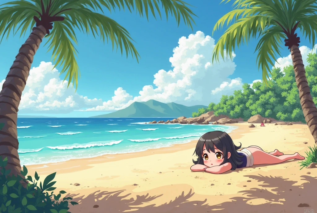 Young a nudist beach, under the palm trees