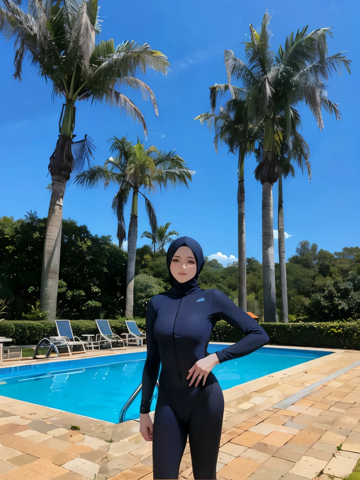 (Highest image quality, Highest image quality, Super A High Definition), (Raw photo, Realism 1.4), (flat chest), Fine skin, Fine face, Cute, Hijab Girl, Age in 20s, Small breasts, Perfect Skin, Show thighs, Open thighs, Hijab, Perfect, Brown hijab, Brown eyes, Whole body, ((Thin short-sleeved blouse)), ((Tight ultra mini skirt))、panties on、Bright sunlight, Smile