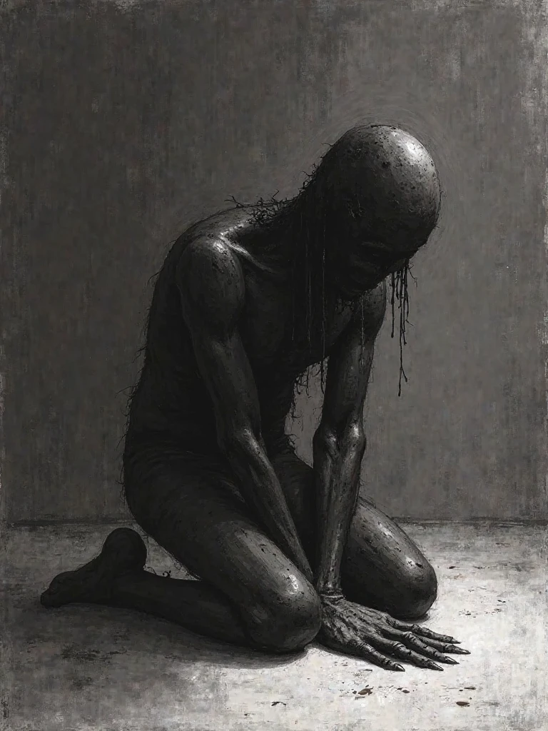 A disaster that emits evil miasma, curses, and strong grudges々Old altar、Dirty old bathroom walls, peeling of tiles and cracks,、Polluted turbid stream flowing through the floor littered with rotting dead aquatic life, Food waste, feces, vomiting, And rotten seafood、Fat Japan woman in her 20s、With a look of anguish on his face, he opens his mouth wide and spits out rotten milk.