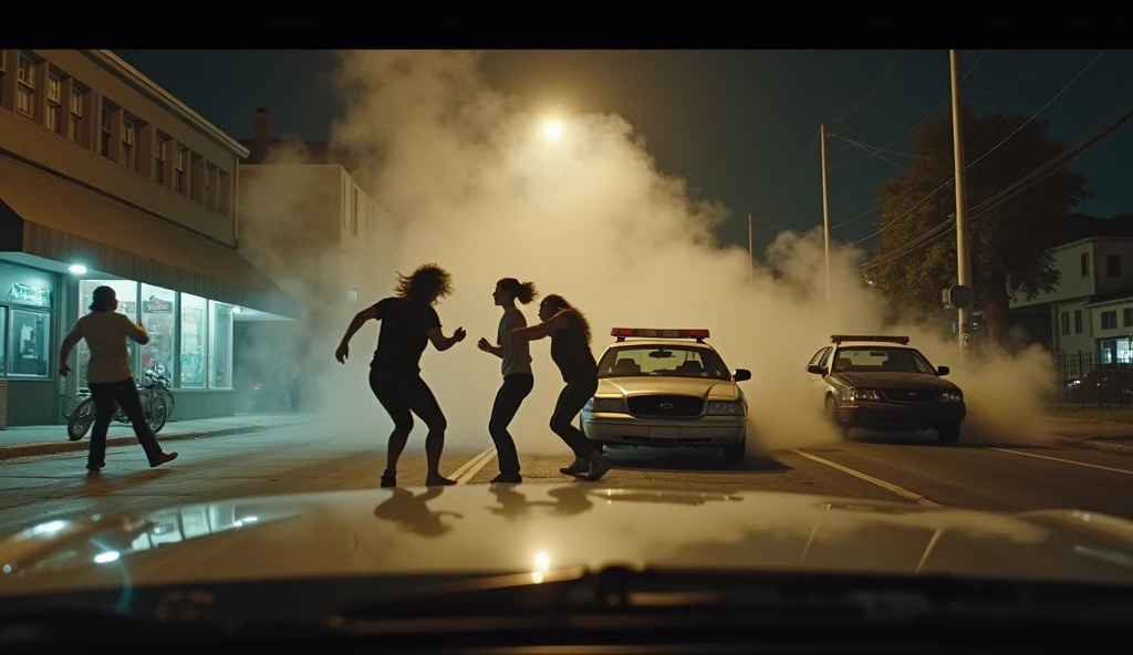 A man and two women fighting on road near a car is parked