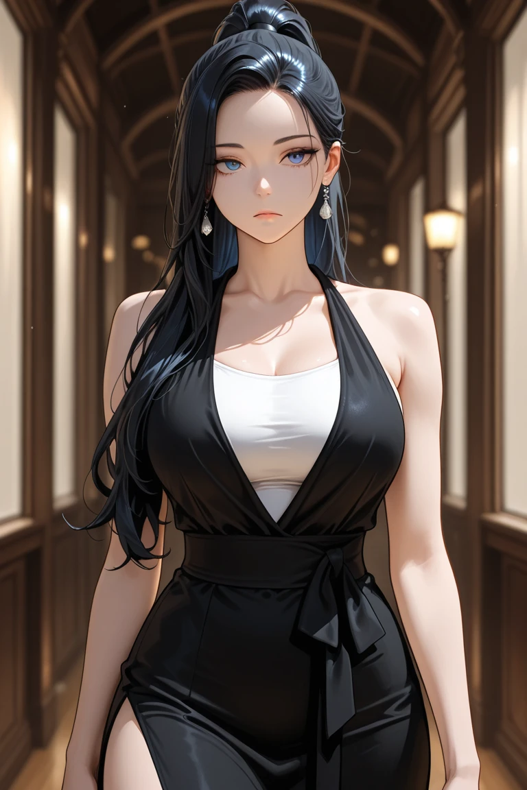 Ray tracing,{best quality}, {{masterpiece}}, {high resolution}, The original, Extremely detailed 8k wallpaper, {extremely delicate and beautiful}, realistic hand, a girl, Good body proportions, extremely detailed face, extremely detailed body, extremely detailed hand, extremely detailed eyes, beautiful eyes, glowing eyes,extremely detailed background, High quality background,(((Short to medium shots))), Detailed lips,Little mouth, looking at the audience, glare, disdainful look, confident posture, mature woman, Maki Ozu, wearing ffcl, looking at the audience, medium breasts, 20 year old woman, pleated skirt, Bangs, glowing eyes，fifth personality，Tomie，(((Suit)))，齐Bangs，((white hair clip))，((((Bleeding eyes))))