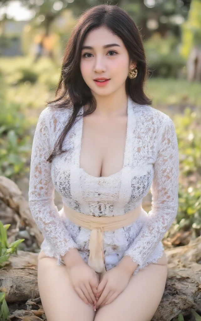 RAW, Best quality, high resolution, masterpiece: 1.3), beautiful woman, Masterpiece, mia 30 years old , gigantic breast , white see-through strapless tanktop , batik skirt , hard nipple , at the rice field , gold bracelet ,