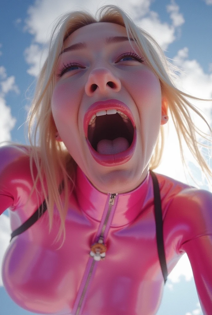 Hollywood Star Anna Kendrick, Anna Kendrick lookalike, kneeling, looking up at viewer, mouth open, covered in cum, cum dump, bukkake victim, glazed in cum, natural perky breasts, toned thighs, tight red blouse, denim booty shorts, photorealism, realistic