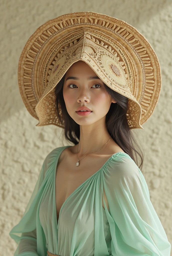 Jennie kim com cabelo ondulado fios sedosos, colar de conchas prainas com vestido praiano, com uma flor na orelha e uma maquiagem leve na praia