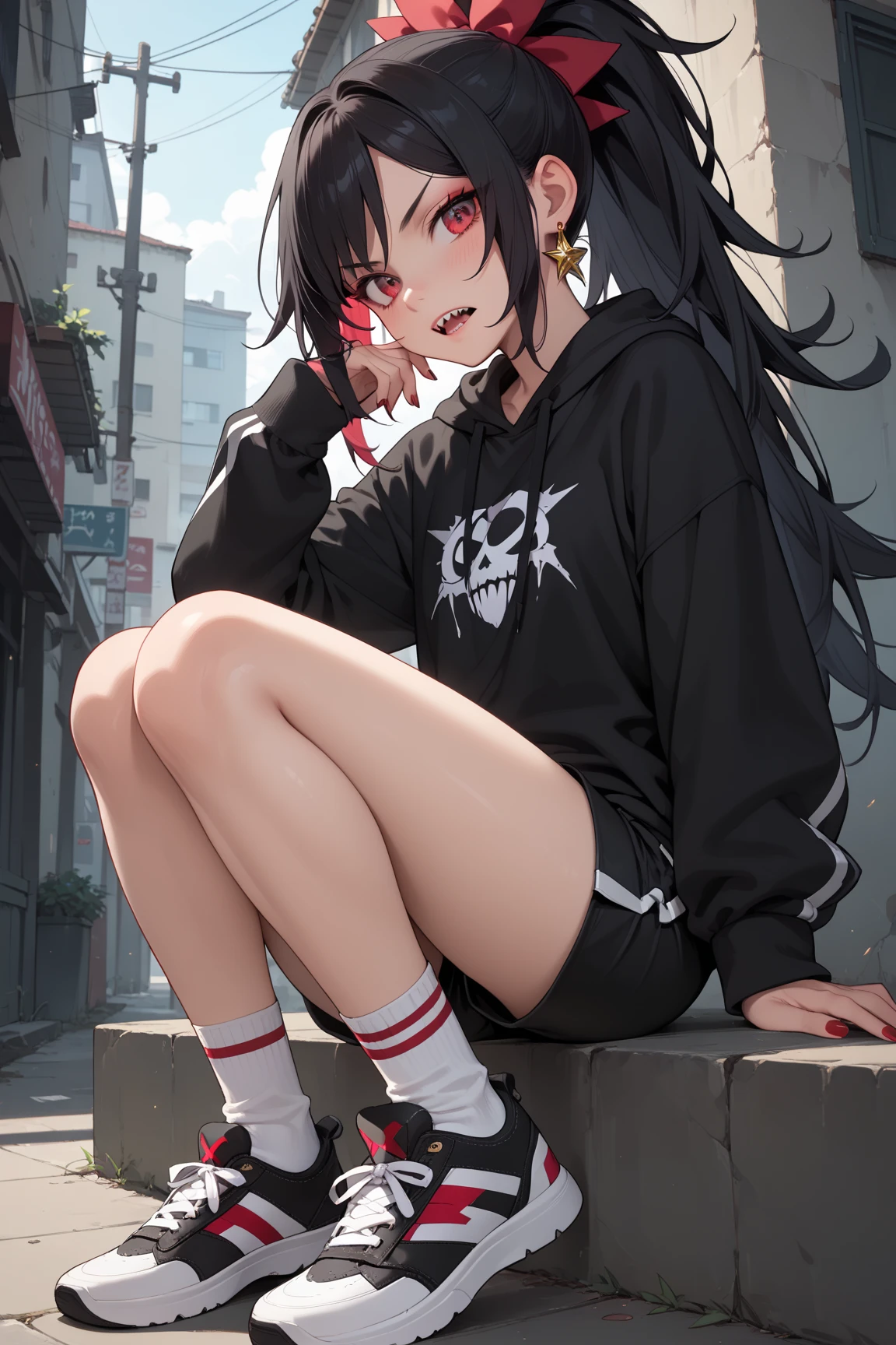 An anime girl, masterpiece, best quality, ultra detailed, 4K, 8K, like a scene from a movie, A robot girl with parts of her body and right eye made of machinery, holding a kitten carefully in the rain. steampunk, robot joints, She has glossy, beautiful black hair and a glowing red right eye, wearing a sailor uniform with a lavender ribbon, black knee-high socks, and floral sneakers. In a park, beside a cardboard box in a grassy corner where the kitten, a mixed breed, was abandoned. It's drizzling rain, and the time is evening. The scene is in the style of Japanese anime art, watercolor, Do not include text in the image. --bad anatomy