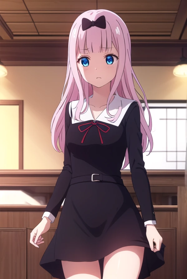 chikafujiwara, chika fujiwara, long hair, bangs, blue eyes, bow, pink hair, (hair bow:1.2), blunt bangs, black bow,
BREAK long sleeves, dress, ribbon, school uniform, collarbone, (black dress:1.2), sailor collar, white sailor collar, red ribbon, neck ribbon, shuuchiin academy school uniform,
BREAK indoors, classroom,
BREAK (masterpiece:1.2), best quality, high resolution, unity 8k wallpaper, (illustration:0.8), (beautiful detailed eyes:1.6), extremely detailed face, perfect lighting, extremely detailed CG, (perfect hands, perfect anatomy), desperate to pee, holding in pee, doing pee dance, standing up, knees together, arms between thighs, hands between thighs, embarrassed, blushing, trembling