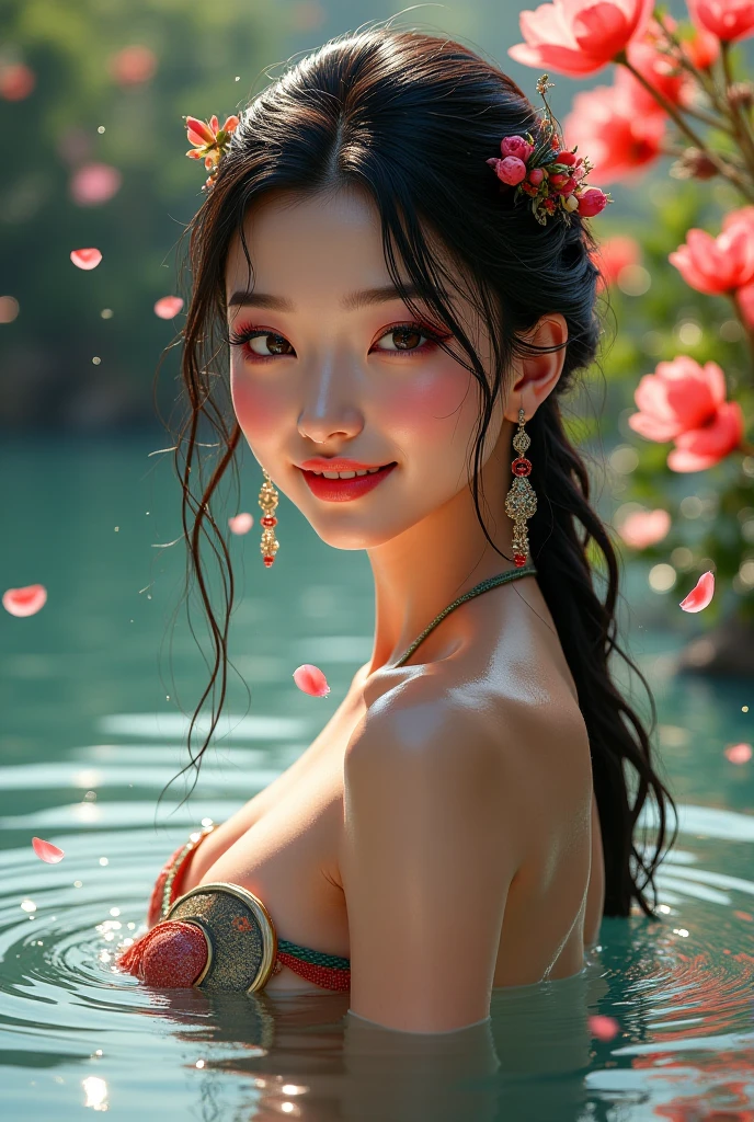 Detailed body, Attractive body, The perfect human body, Realistic face,　Big Breasts　Big Breasts Detailed body, Attractive body, The perfect human body, Realistic face,　Big Breasts　Big Breasts (Ultimate Quality, masterpiece, High resolution:1.0), Realistic:1.6, photoRealistic, [8K UHD Photos, UHD high quality photos, Extremely detailed and clear images], Close up of a Vietnamese girl with great attention to detail, Attractive body, The perfect human body, Realistic face, (Ultimate Quality, masterpiece, High resolution:1.0), Realistic:1.6, photoRealistic, [8K UHD Photos, UHD high quality photos, Extremely detailed and clear images], Close-up of a Vietnamese girl with a beautiful face, Tall and beautiful like a photo model, , Long legs, Round face, Big round eyes, Cute Smile, Red lips, Long curly eyelashes, Large dimples, Pointed jaws, Plump face, Bright white skin, Slim waist and long legs, Wearing rings and earrings, Her face resembles Tuyet Linh, Tall and plump body type, Wearing a very bright and shiny white silk ao dai, Sitting by the bridge over the lotus pond, Cute pose, Highly lustrous silk ao dai, Wearing a see-through ao dai, Wearing a red bra,
(Ultimate Quality, masterpiece, High resolution:1.0), Realistic:1.6, photoRealistic,
[8K UHD Photos, UHD high quality photos, Extremely detailed and clear images],
Close up of a Vietnamese girl with great attention to detail, Attractive body, The perfect human body, Realistic face,
(Ultimate Quality, masterpiece, High resolution:1.0), Realistic:1.6, photoRealistic,
[8K UHD Photos, UHD high quality photos, Extremely detailed and clear images],
Close-up of a Vietnamese girl with a beautiful face, Tall and beautiful like a photo model,
, Long legs, Round face, Big round eyes, Cute Smile, Red lips, Long curly eyelashes, Large dimples, Pointed jaws, Plump face, Bright white skin, Slim waist and long legs, Wearing rings and earrings,
 Her face resembles Tuyet Linh, Tall and plump body type, Wearing a very bright and shiny white silk ao dai, Sitting by the bridge over the lotus pond, Cute pose,
Highly lustrous silk ao dai, Wearing a see-through ao dai, Wearing a red bra,