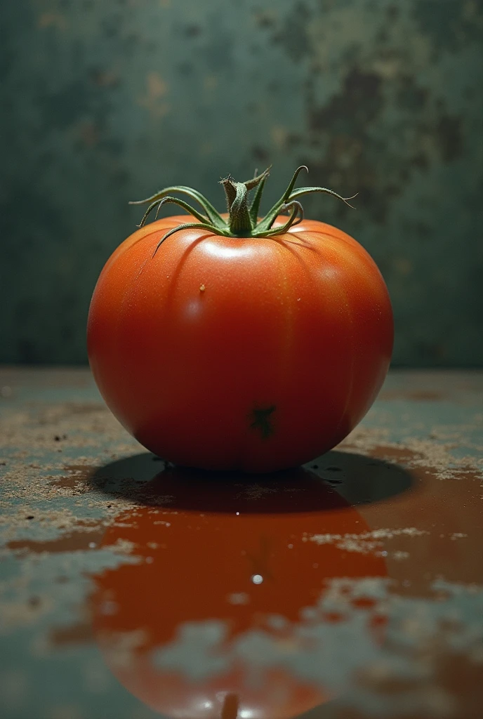 a close-up shot of a ripe tomato, showcasing its vibrant red color, glossy skin, and the tiny droplets of water on its surface