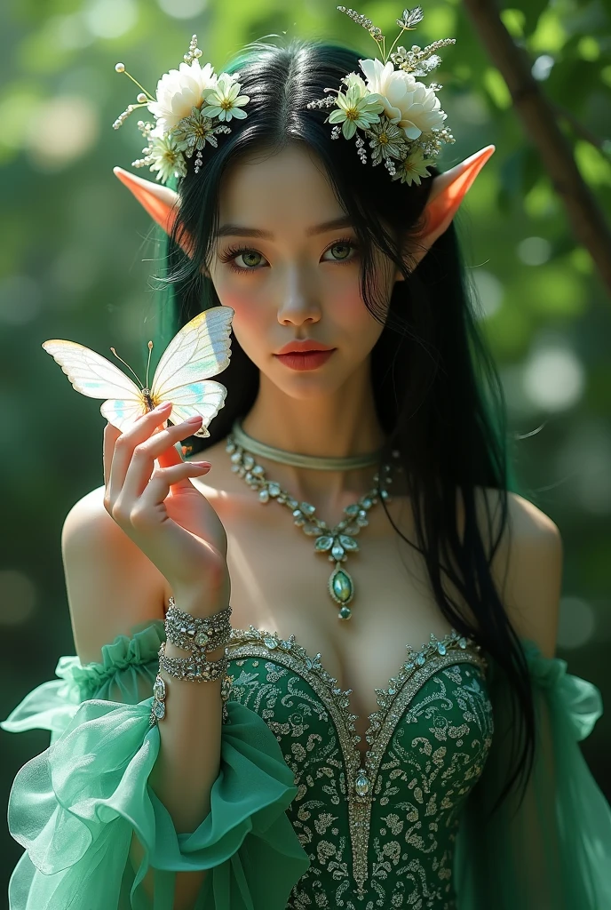 beautiful japanese girl, as elf fairy, medium breasts