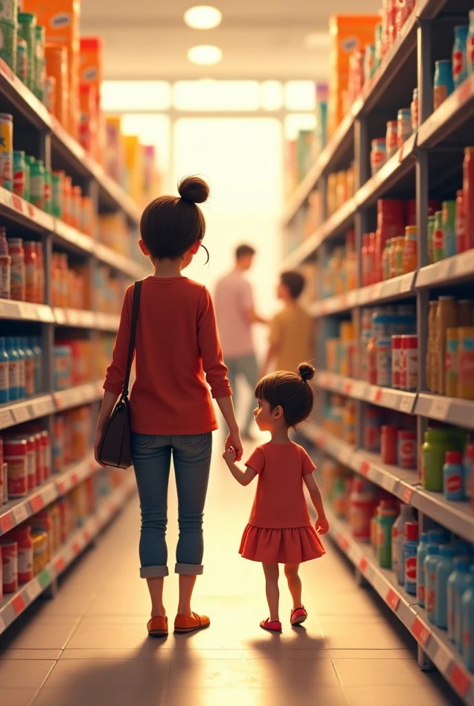 boy shopping with sexy woman wearing tight leggings with perk ass in toy shop, the boy asked the sexy woman for a toy