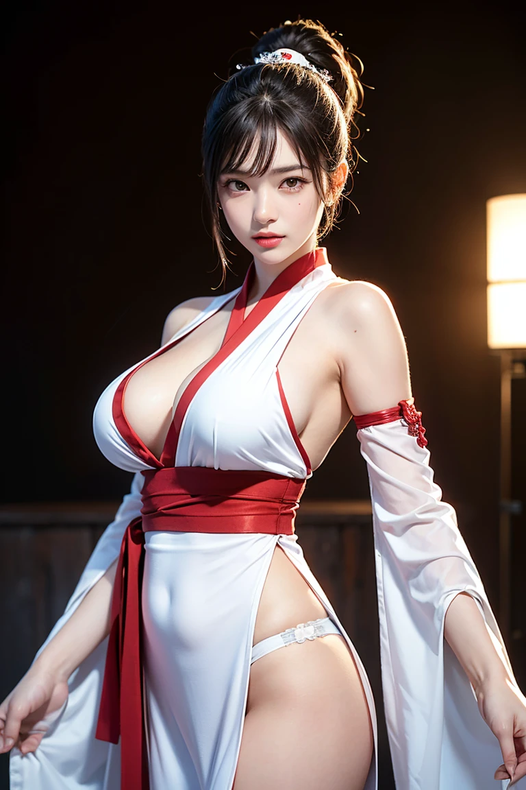 (Mai shiranui), bundao grande, seios grandes, sorriso leve, corpo exuberante, coxas grandes,