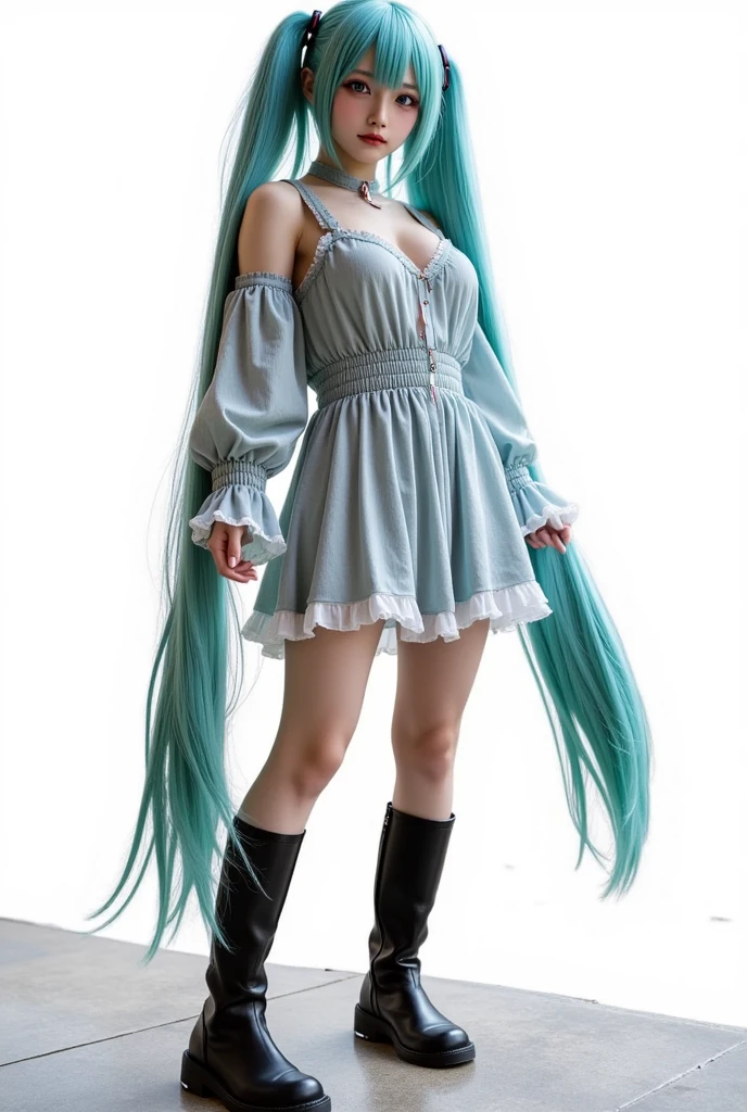 anime girl with loose hair and aqua green dress