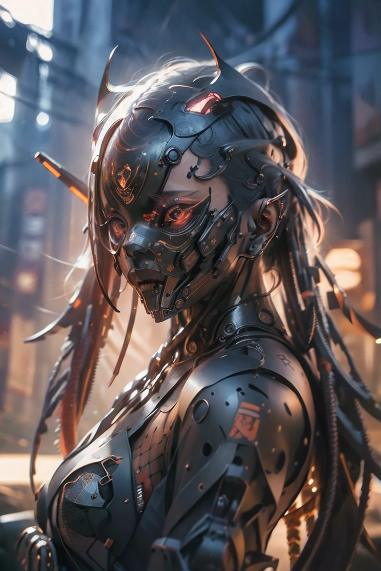 <lora:BenedickBanaXLStyle-000004:0.7>,bbana style,succubus,mechanical,robot,armor,hyperdetailed photography,realistic,ultra detailed,sharp focus,50mm dof,bokeh,intricate,trending on artstation and deviant art,science fiction,official art, <lora:add-detail-xl:1>,John Stephens