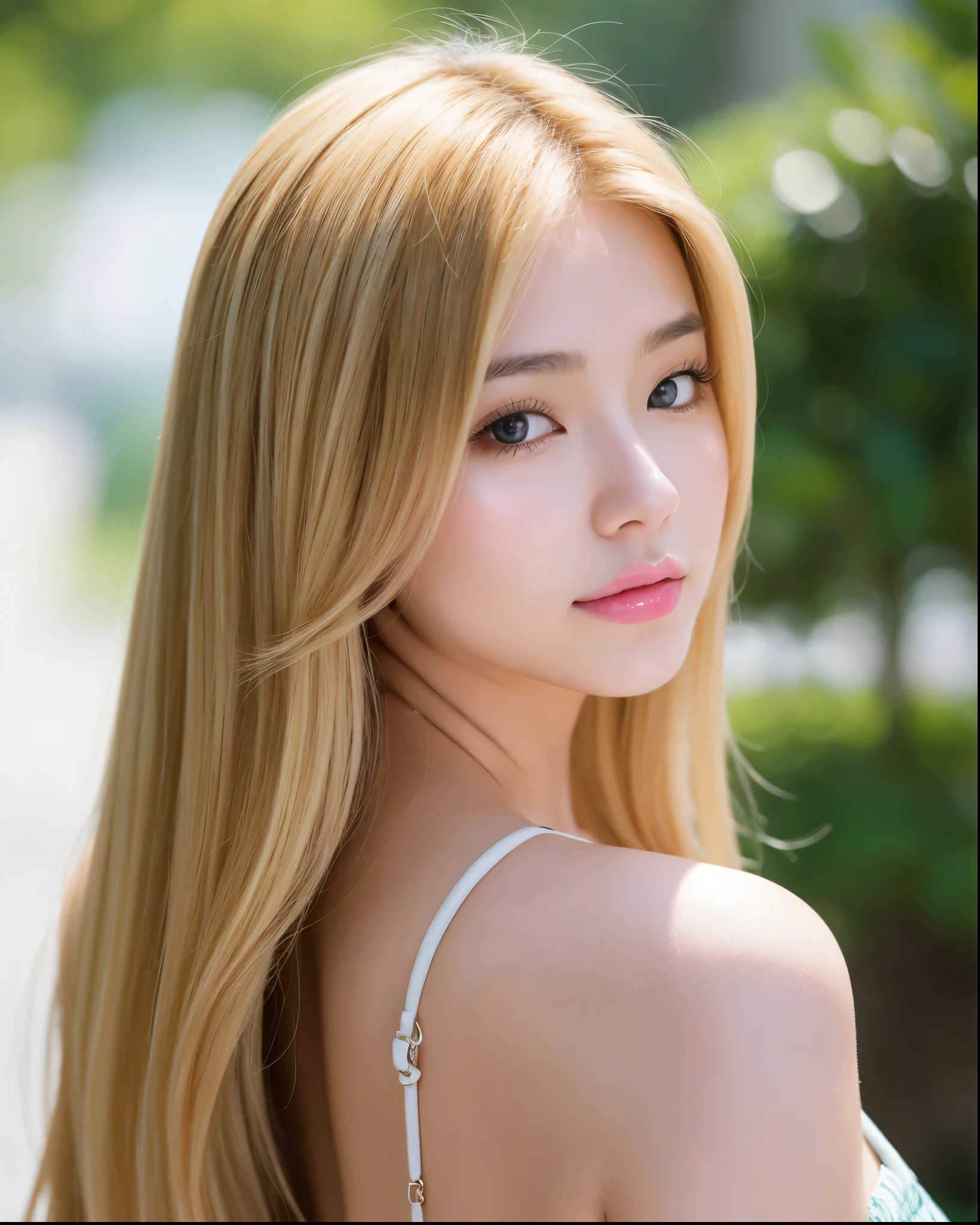 ((highest quality)), ((masterpiece)), (be familiar with), perfect face　(1 girl)　(Japanese)　(She is 20 years old and the most beautiful adult woman in Japan.)((highest quality)), ((masterpiece)), (become familiar with), perfect face　arafed woman with long blonde hair 　long golden shiny hair,Golden silky hair, 超Wavy blonde hair, Long blonde waves, Perfect Silky Wave Hair, Wavy blonde hair, long blonde hair, her hair is long and extremely wavy, detailed long blonde hair　((big breasts 1.4))　(Super long hair down to the ankles)　neat bangs　The neatly trimmed bangs are princess cut and cover the entire forehead..　bright crimson lip　fine hands　fine fingers　five fingers　Sexy professional make up　beautiful japanese girl face, Facial features of Japan, with long hair shiny long hair, long golden shiny hair, long and straight golden hair, her hair is long and straight, super long hair girl, silky hair, long blonde hair, silky hair, Long flat hair, Silky texture, with long hair, Long flowing blonde hair, thin and shiny hair　(twin tails)　Detailed white beautiful human body anatomically correct skin　detailed eyes　detailed mouth　the corners of the mouth rise slightly　(lips are thin)　front view　embarrassed look　smiling expression　serious expression　(upper body naked)　(Underwear is not allowed)　(I am sitting on a white bench in a sunny meadow.)　(looking at the viewer)　(Eyebrows are dark brown in color)　Please cover your entire body from head to ankles.　(voluptuous body)　(All nude)　(Completely naked)　(I&#39;m touching my crotch with my hand)