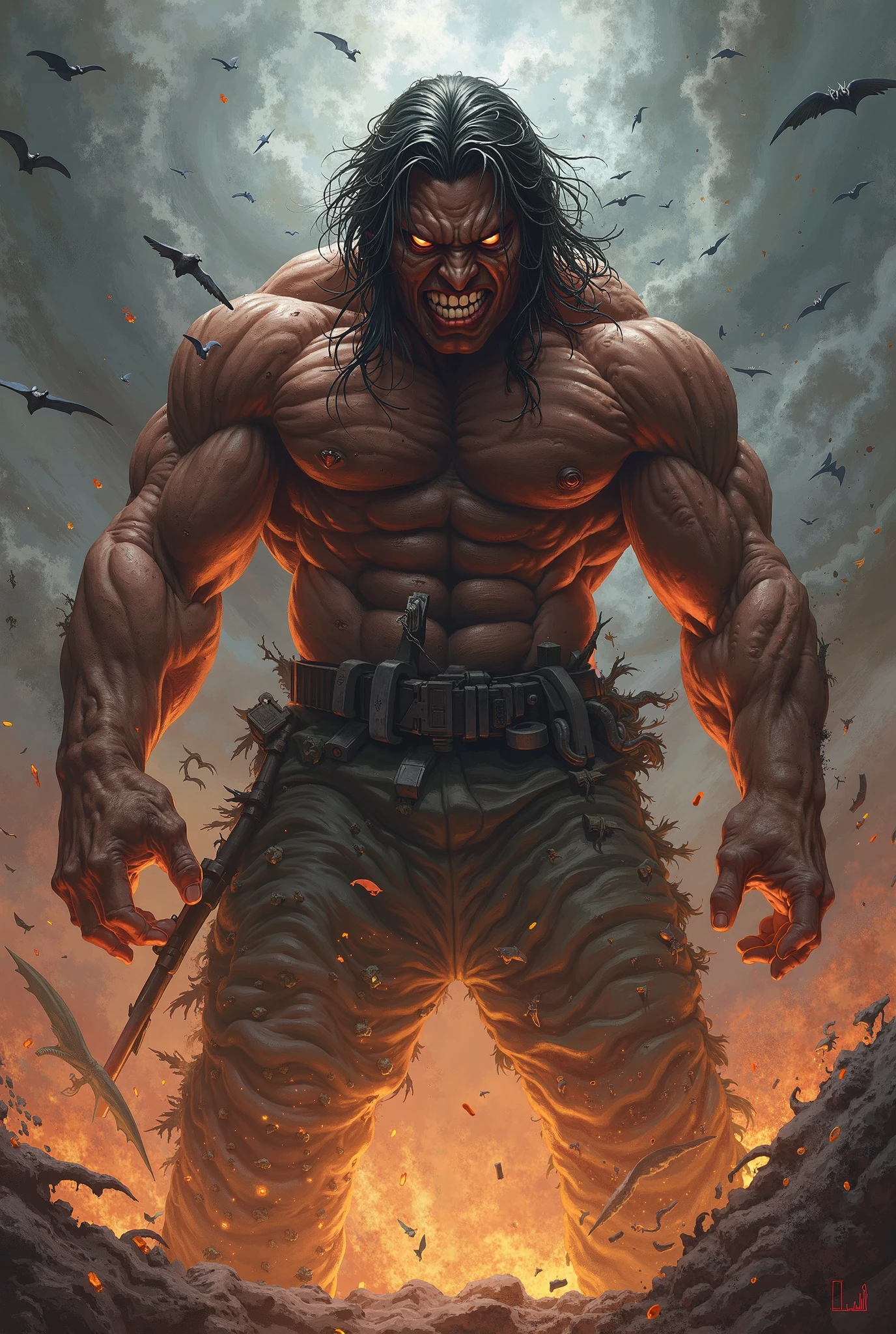 ((best quality)), ((artwork)), ((detailed)), monster, large, muscular, covered in bones, furious.