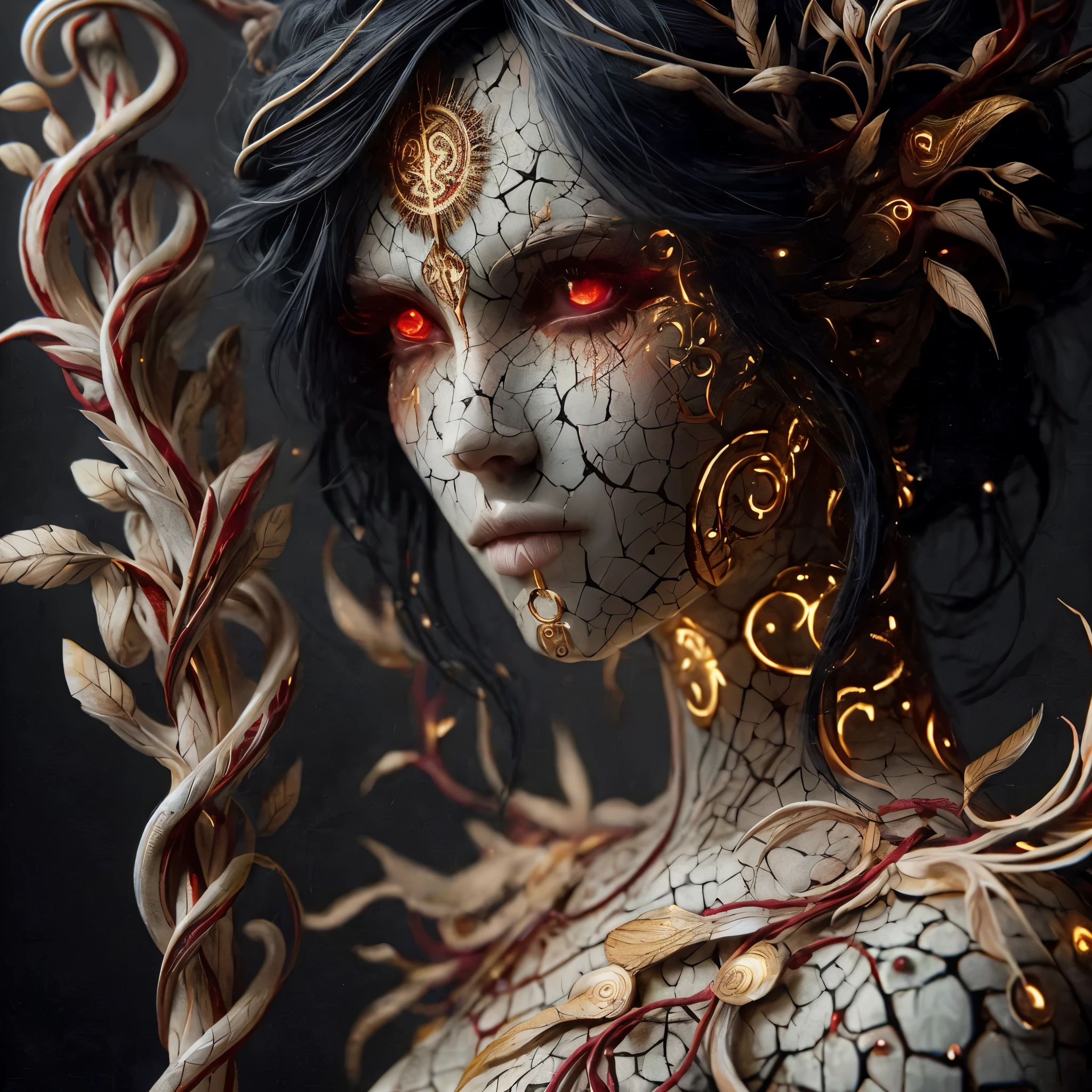 woman in a mythical forest, masterpiece, perfect face, intricate details, horror theme, nsfw dark hypnosis.
