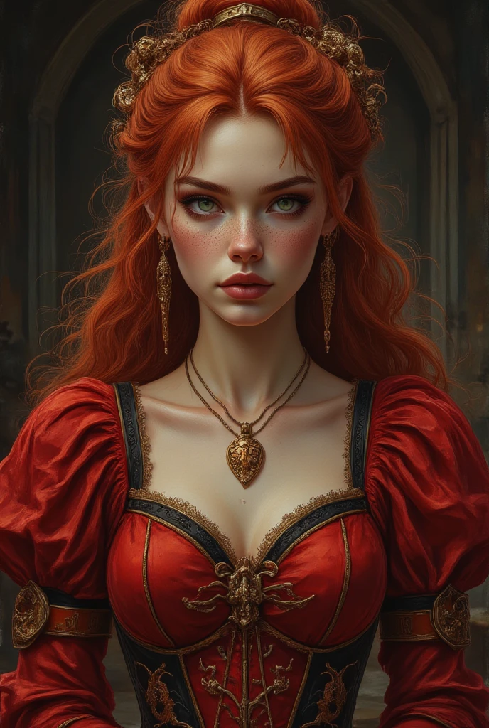 portrait of red queen, intricate, elegant, highly detailed, digital painting, artstation, concept art, smooth, sharp focus, illustration, art by artgerm and greg rutkowski and alphonse mucha and william - adolphe bouguereau