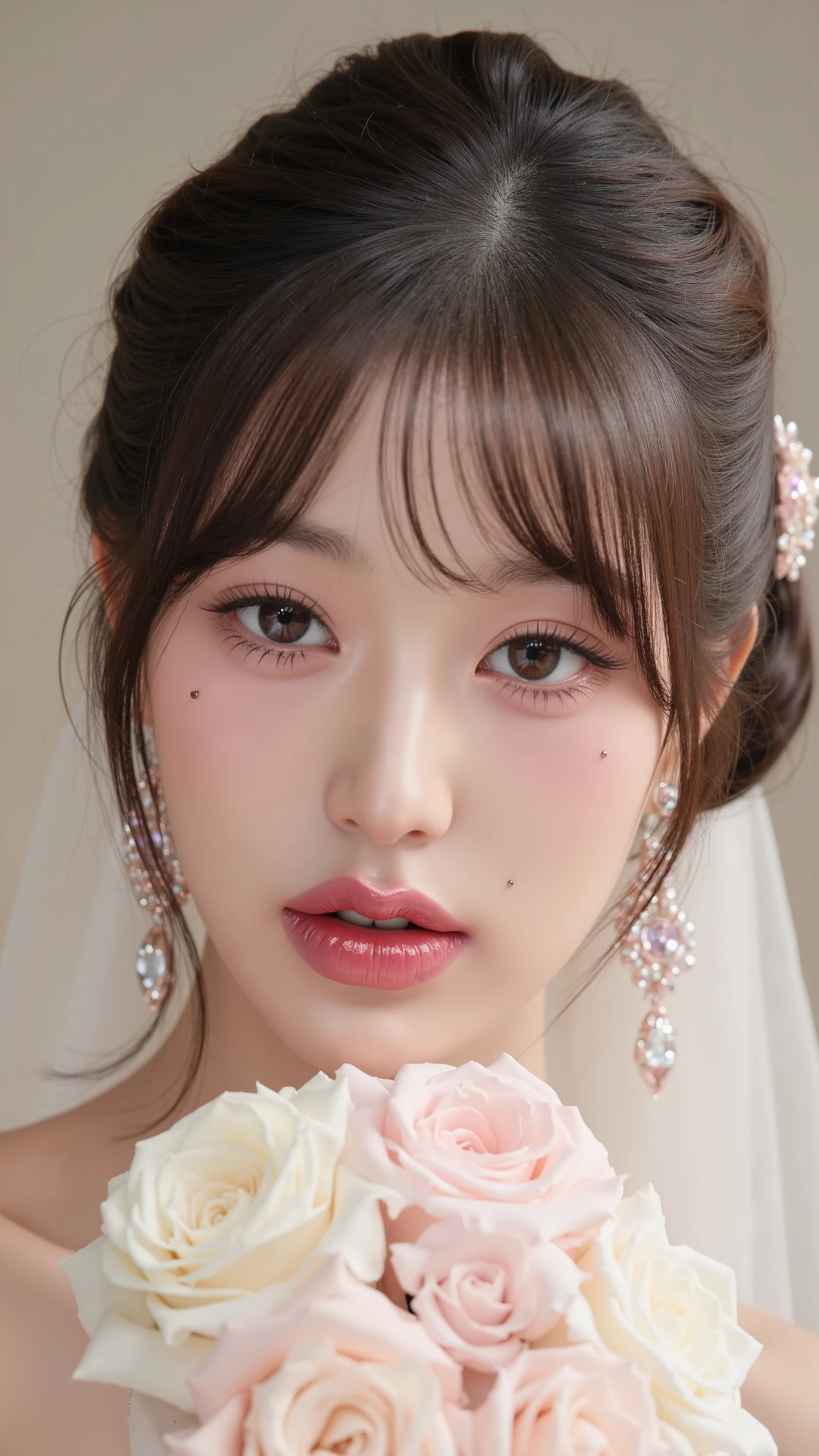 A close up of a woman in a wedding dress holding a bouquet, gorgeous young korean woman, beautiful young korean woman, beautiful south korean woman, jaeyeon nam, 2 , 2 , jinyoung shin, very beautiful young woman, very beautiful girl, 2 , korean girl, wenfei ye, gorgeous chinese model, 2.
Masterpiece, ultra detailed, realistic, photo realistic, high detail RAW color photo, professional photograph, extremely detailed, finely detail, lens flare, Dynamic lighting, 8K, RAW Photo, Best High Quality, Masterpiece: 1.2, Ultra HD: 1, High Detail RAW Color Photo, Pro Photo, Realistic, Photo Realistic: 1.5, Live Photo, Super detailed, Masterpiece, Real Skin, Realistic Skin, Realistic HD Eyes, Highly detailed Eyes, Perfect Eyes, Perfect face, Perfect fingers, extremely detailed face, extremely detailed eyes, extremely detailed skin, perfect anatomy.