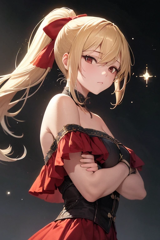 one girls:1.5、Cute baby face、１４age、parfect anatomy、Red Eye Shadow、red lipsticks、slightly pink cheeks、de pele branca、ash blonde、Black Dress、Eight-headed body、small tits、Unique hairstyle、a choker、top-quality、ultra-detailliert、High quality detailing、portlate、masuter piece