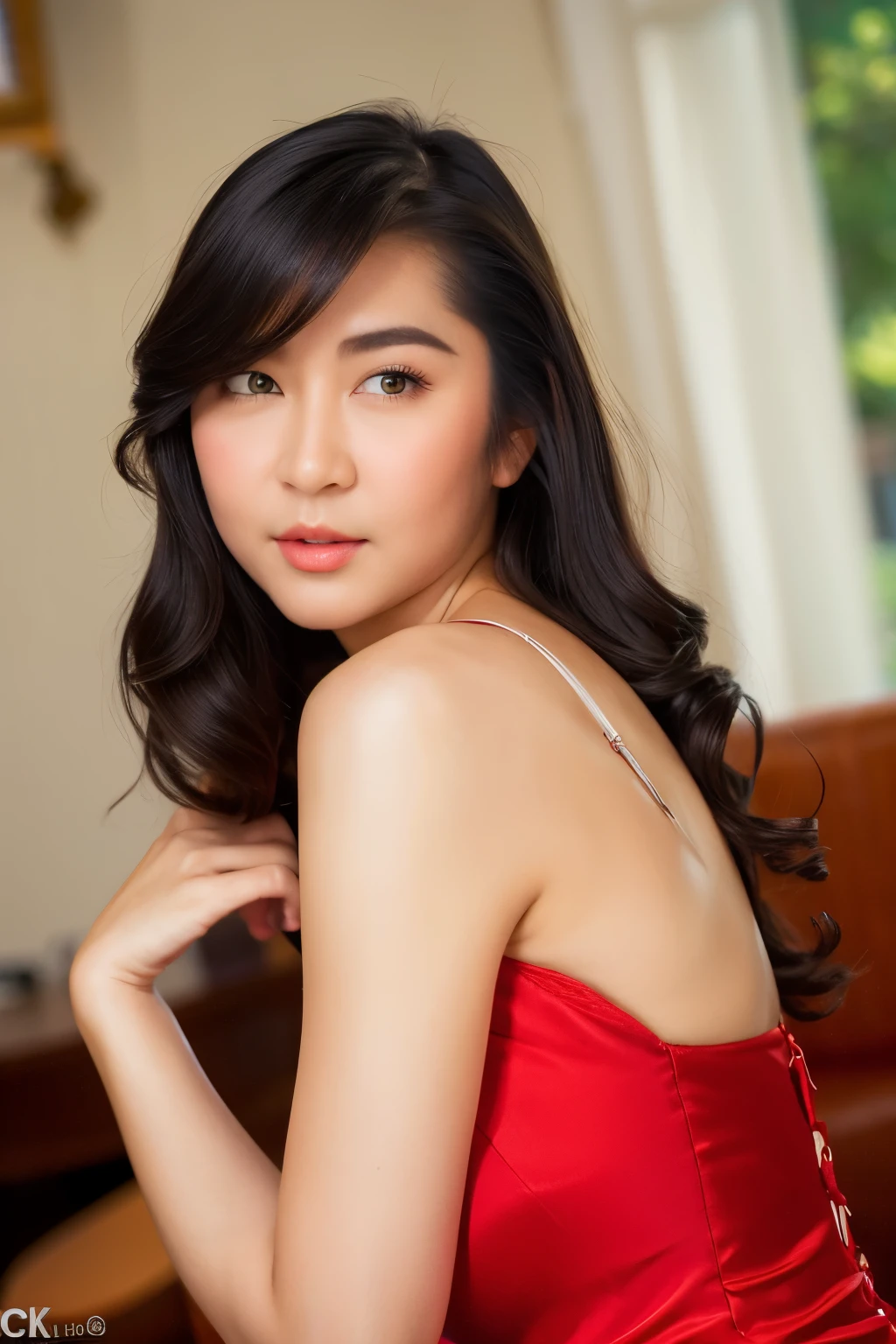 sitting, spread her legs, red chinese outfit, sleeveless outfit, looking at camera, front view, long hair, (detailed face), at bedroom, tempting pose, potrait body, mouth closed, smiling, black eyes, 1 girl, 20yo,Young female,Beautiful Finger,Beautiful long legs,Beautiful body, Beautiful Nose,Beautiful character design, perfect eyes, perfect face,expressive eyes,perfect balance, (looking at viewer), official art,extremely detailed CG unity 8k wallpaper, perfect lighting,Colorful, Bright_Front_face_Lighting,White skin, (masterpiece:1.0),(best_quality:1.0), ultra high res,4K,ultra-detailed, photography, 8K, HDR, highres, absurdres:1.2, Kodak portra 400, film grain, bokeh:1.2, lens flare, (vibrant_color:1.2),professional photograph, (Beautiful,huge_Breasts:1.4), (beautiful_face:1.5),(narrow_waist)