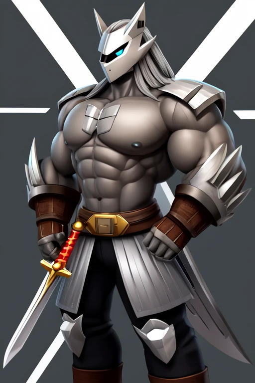 A muscular Minecraft wolf wearing a red pet collar with a gold tag and a wolf paw symbol, dressed in black underwear, holding a diamond sword, covered in fur