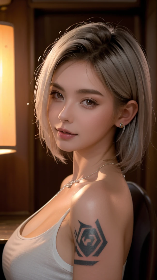 1 girl, beautiful vintage colors, Instagram (photorealistic, high resolution: 1.4), (realistic, photorealistic) :1.37), (sharp focus: 1.2), professional lighting, photon mapping, radiosity, physics Base rendering, (White skin: 1.2), (Poor breast: 1.2), Viewer's eye, (Middle hair: 1.5), Portrait, Purple eyes, (Silver hair: 1.1), Thick leather system notebook, Writing gesture, Realistic 5 fingers, Detailed hand expression, On the desk in the room, Thick leather system notebook, Clear morning light, on desk in room, diary, light shining through, unsplashed, conceptual art, beautiful image, writing, masterpiece of storytelling, field journal, fine journal cover, artistic interpretation, writing in journal, solo, upper body, realistic, (Masterpiece: 1.4), (highest quality: 1.4), (glossy skin ), fine eyebrows, makeup, smile (skinny, closed mouth, shy: 1.3),