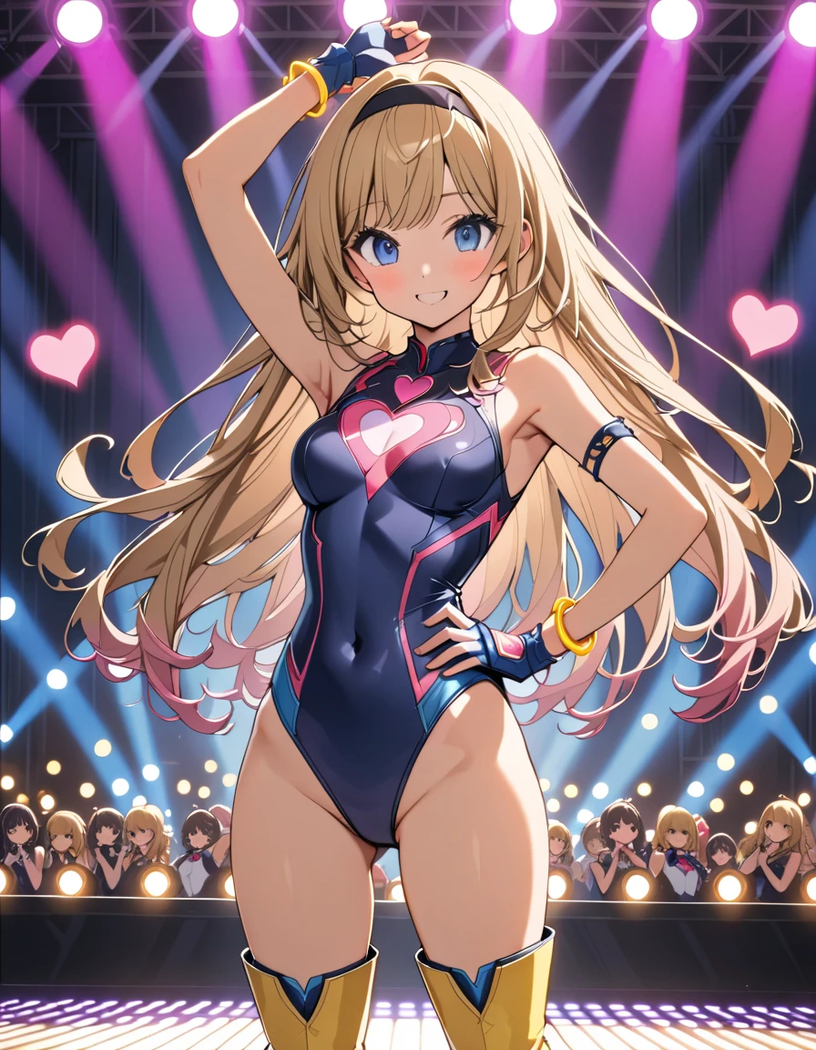 (RED Ribbon on HAIRband:1.2),(Aikatsu idol, Blonde Hair:1.2, elegant and detailed, captivating face, expressive
red eyes, full of charisma and energy, Reverse Cowgirl Position:1.4, Blue Stripe Panties:1.2, taut and curvaceous body, big ass and beautiful ass accentuated, pointy panties revealing the appealing underboob, intricately detailed thighs, shimmering skin, high resolution and best quality, impressive details and sensual allure.)
Amidst the silken glow of the stage lights, an Aikatsu idol with golden blonde hair smiled at the audience, her detailed, expressive blue