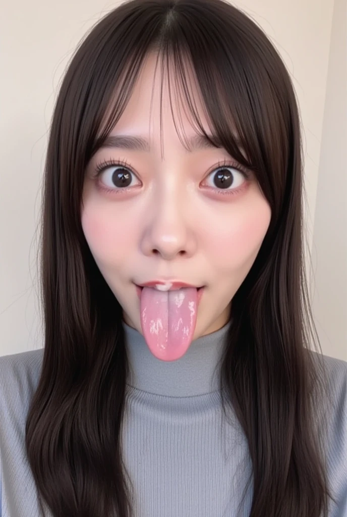 Tabletop,,Awards - Winning Photos, Very detailed, Face close-up、Keep your eyes focused, Nose and mouth,Face Focus, Woman with open mouth and closed eyes, Face Focusの接写、Age 35,Black-haired、Symmetrical face,Realistic nostrils、Angle from below、Elongated C-shaped nostrils、Sweaty skin、Skin shiny with sweatを強調する照明、((Sharp Nose))Skin shiny with sweat、Glowing Skin、Big eyes、double eyelid、(My tongue is wet and shiny) ((Wet tongue)) ((Berokisu))garden,In front of the mimosa flowers,Bandage on right hand