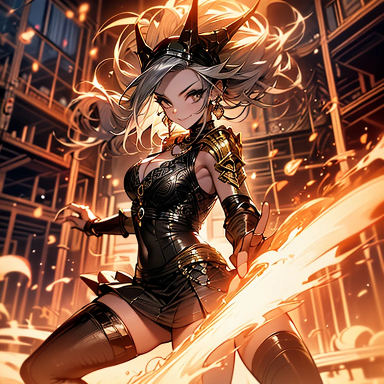 Chimera dynamism, eyepatch, expressive hair, messy hair, silver hair, from side, UHD, 8k, best quality, masterpiece, facepaint, forehead mark, fangs, fangs, (((angry))), silver hair, front ponytail, from above, UHD, 8k, best quality, Masterpiece Chimaera（Chimera）ha、It is an imaginary creature that appears in ancient Greek lore.、It is a being with unique animal characteristics.。Below is、Let's express a general Chimera image with keywords.： Ancient Greek lore The head of a fire-breathing lion The body and head of a goat The tail of a snake Fearsome appearance Ferocious personality Considered to be invincible Challenger who confronts heroes Representative of yokai and monsters Chimera is、Spit fire on the lion's head、The body and head of a goat、And has an eerie figure with a snake tail。With its ferocious character and powerful power,、Appear in ancient Greek lore and mythology as a challenger to stand up to heroes。