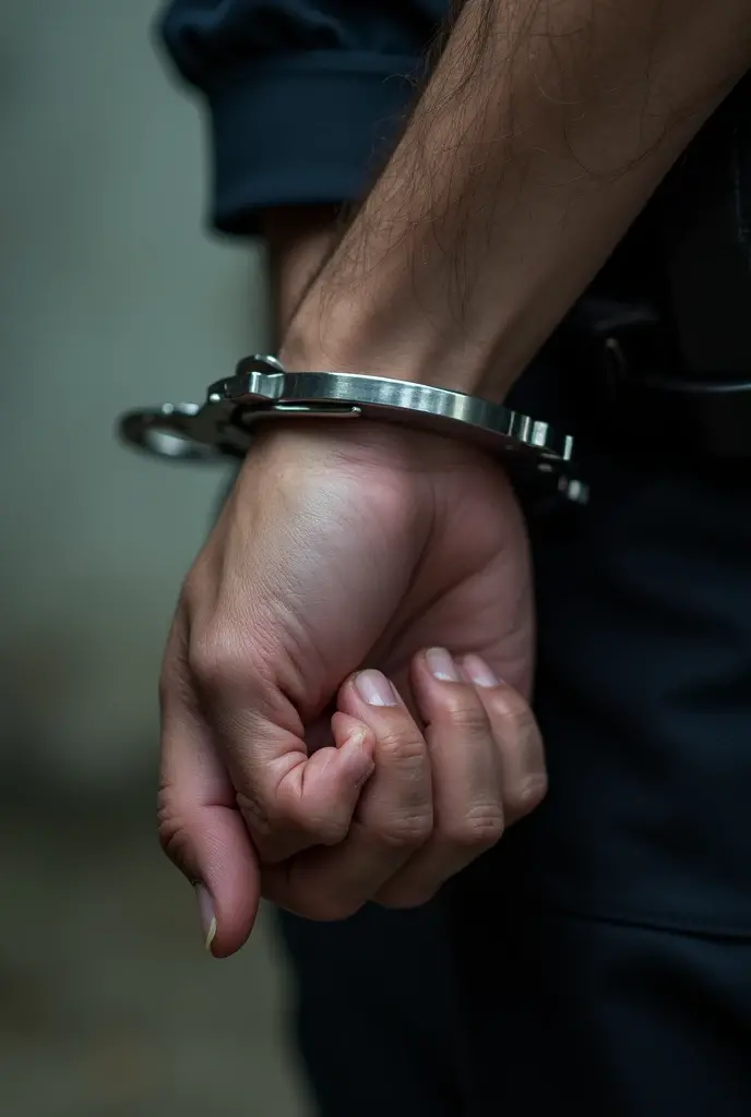 Create an image that is the cover of a rock album. The photo will be super realistic, with a black background, it will have two handcuffed hands holding an almost hanging a red boxer underpants and a whip. It will have a title below written "Fetish"