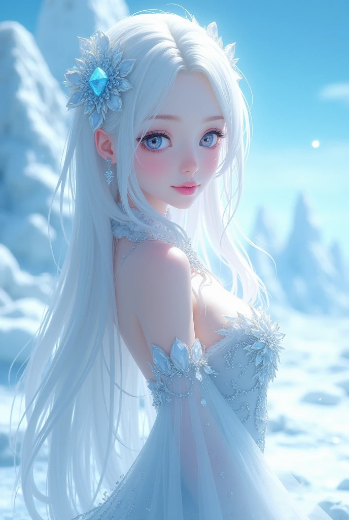 Mujer joven, rubia platinada, blue-eyed - This young woman boasts platinum blonde hair, adorned with a snow queen-themed hero costume. From her beautifully detailed blue eyes, a sense of regality and winter magnificence emanates. Her delicate and captivating face is further accentuated by the intricate design of her costume.
Featuring high-quality, ultra-detailed illustrations, this image showcases the young woman in her full glory. The costume is embellished with an abundance of snowflakes, evoking the frosty atmosphere of a winter wonderland. The blue eyes and blonde hair add striking contrast and emphasize her unique traits