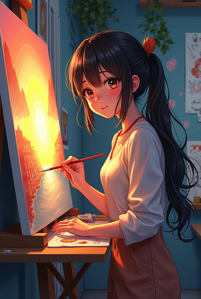 美術館に飾られたPicture Frameの中に全裸の女の子が描かれている、Naked girl painting、Picture Frame、flame