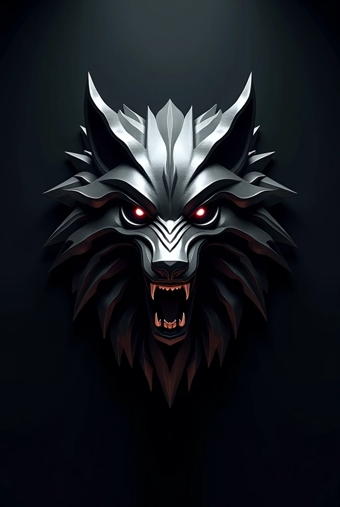 A skull wolf logo, hyper-realistic, dramatic lighting, dark moody atmosphere, intricate details, abstract geometric background, deep crimson red and black color palette, (best quality,8k,highres,masterpiece:1.2),ultra-detailed,(realistic,photorealistic,photo-realistic:1.37),cinematic,mysterious,gothic,horror,digital art