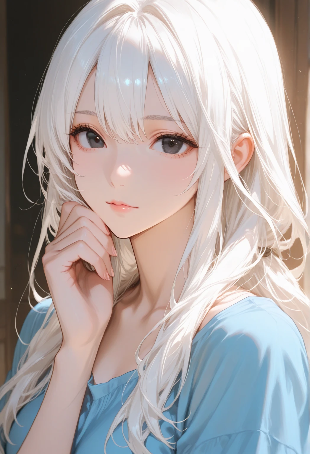 masterpiece, Highest quality, night, Outdoor, rainy days, branch, Chinese style, ancient China, 1 female, Mature Woman, A woman with long silvery white hair, Gray blue eyes, Pale pink lips, cold, Severe, weak, bangs, assassin, Short knife, White clothes, Black clothing pattern, Blood stains, Blood, Injury, Blood on the face, Blood on the clothes, rain, Beautiful Face, Beautiful Face,Sensual smile、