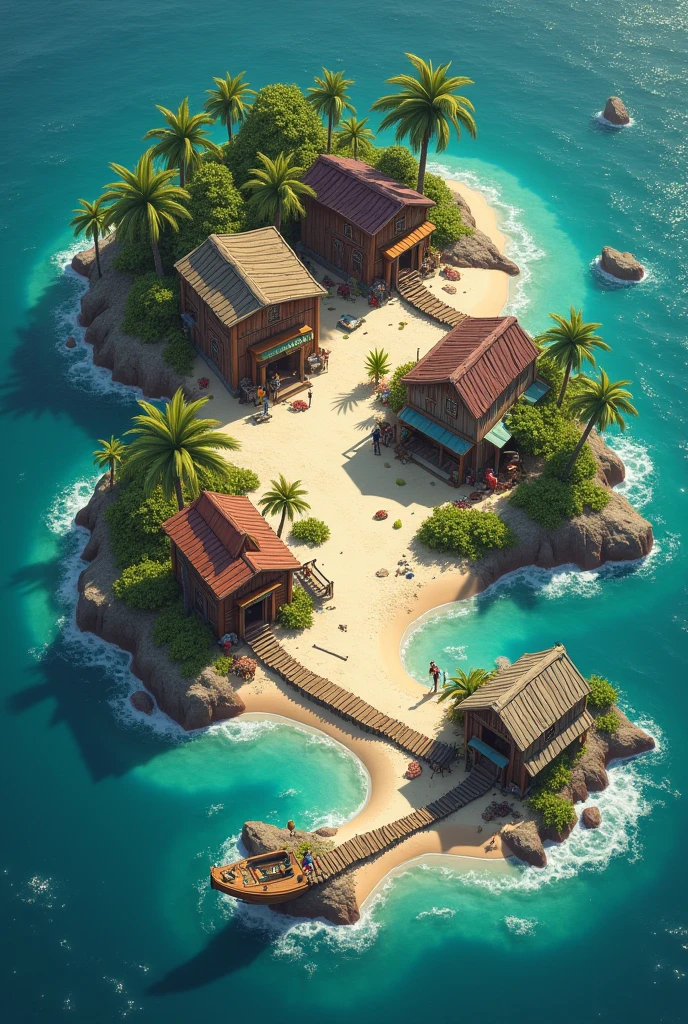 where the small repair atolls are located side by side, shops that look like expedition boxes