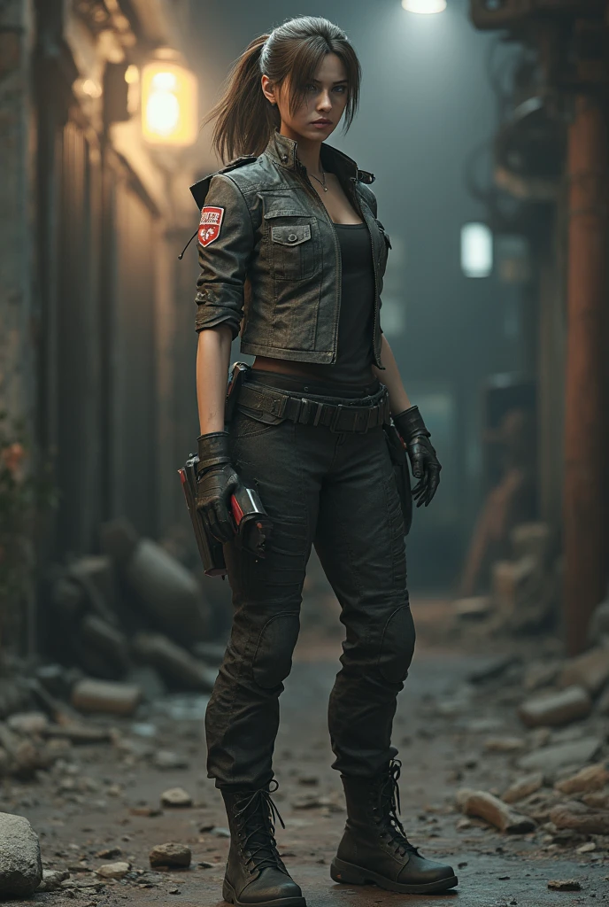 Claire Redfield from the Resident Evil saga wearing a costume similar to her brother