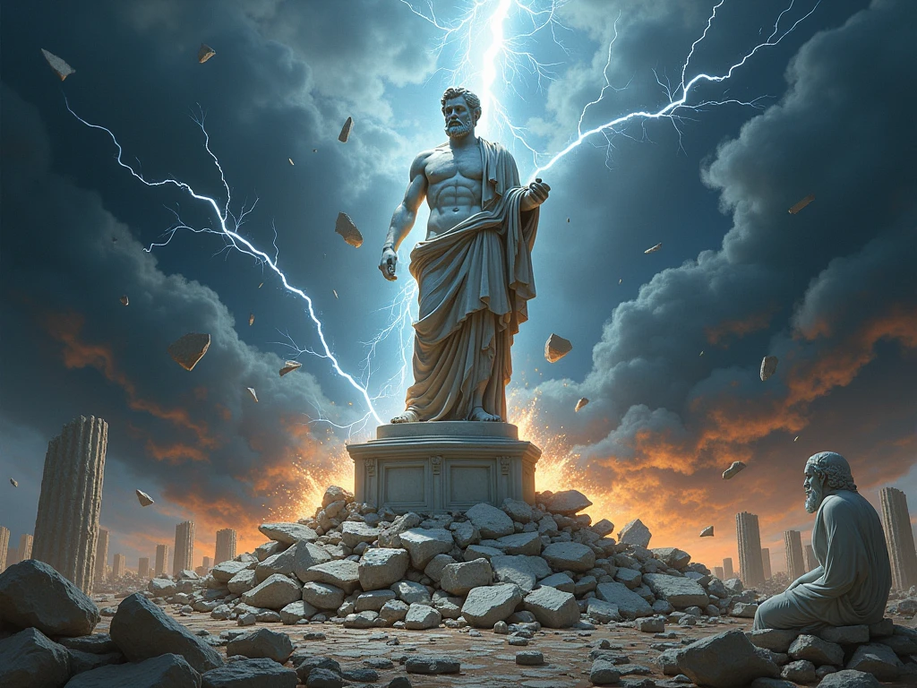 crie uma pintura de Zeus mostrando seu poder