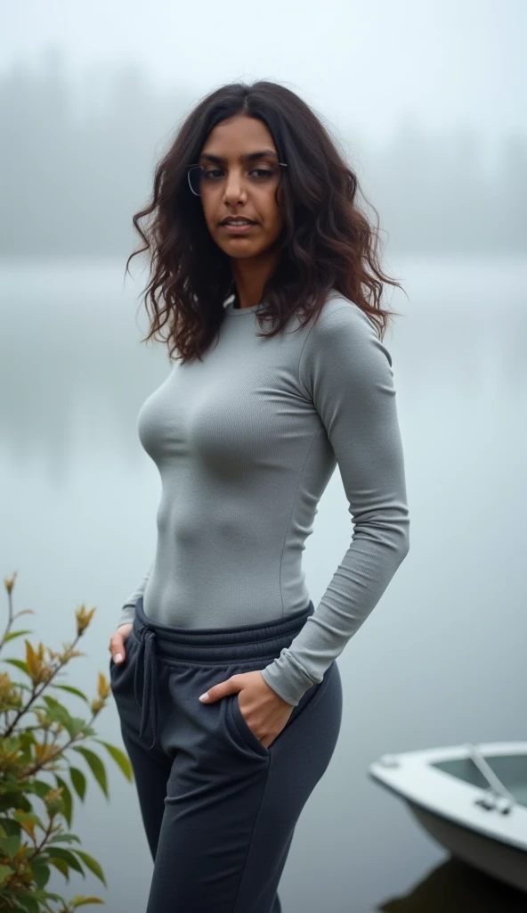 photorealistic, best quality, hyper detailed, beautiful woman, selfie photo, upper body, solo, wearing pullover, 3 different style and cloths ,outdoors, (night), mountains, real life nature, stars, moon, (cheerful, happy), sleeping bag, gloves, sweater, flashlight, forest, rocks, river, wood, smoke, fog, clear sky, analog style, looking at viewer, skin texture, film grain, close up, ultra high res, best shadow, RAW, instagram LUT,long black hair,no pants, bare thighs