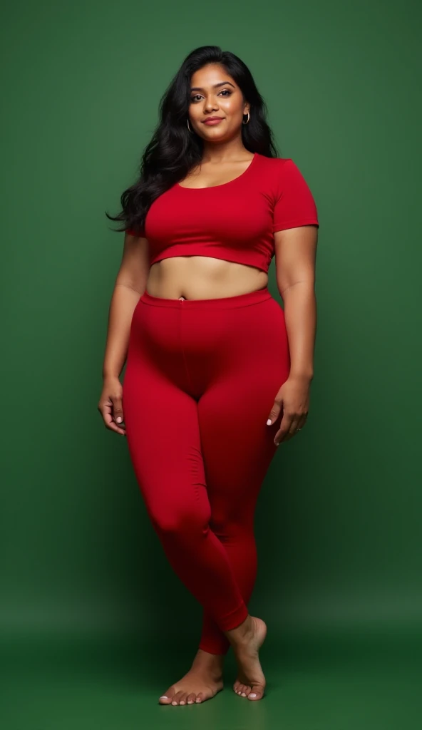 Beautiful ebony african model, long black hair, black skin, ferrari, red t shirt, red leggings