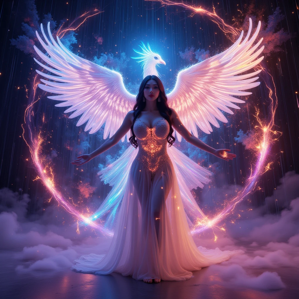 "Na fascinante obra de arte conhecida como 'Frozen Flames', uma [borboleta incrivelmente detalhada] emerge em toda a sua majestade, its finely crafted wings capture a magical fusion between ice and fire, displaying a stunning palette of icy white and fiery red. Every tiny detail is a mesmerizing dance of contrasts, a stunning representation of the duality between serenity and passion. This work not only delights the eyes, but also evokes a feeling of ephemerality, lembrando-nos da delicadeza e da transitoriedade da vida."
