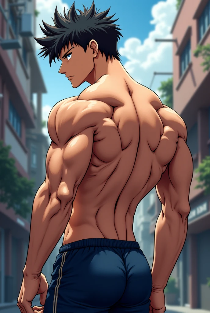 ((17year old))((Anime style art)), Extremely muscular masculine character, bodybuilder body, no wearing, naked, show big dick, sex slave.The character is leaning against a wall. Pockets, Futuristic cityscape, Busy route, Buildings, person
AS & Vehicles. Main character from the anime, Nice image, Hard drive, 4k, Main character leaning against a wall with his hands at face level.