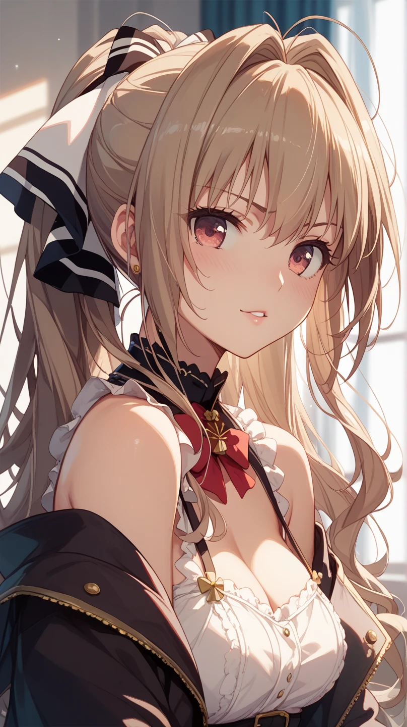 one girls:1.5、Cute baby face、Japanese、14 years old,Brown hair、parfect anatomy、Red Eye Shadow、red lipsticks、slightly pink cheeks、de pele branca、ash blonde、Black Dress、Eight-headed body、small tits、Unique hairstyle、a choker、top-quality、ultra-detailliert、High quality detailing、portlate、masterpies