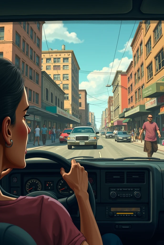 (NSFW:1.5), blowjob portrait, How, facialized, naked, nude, middle aged stepmother, milf, Dark skin, woman of color, portrait, Very detailed, Modern urban style, city backdrop, direct look, defined contours." Valentine's Day Theme
