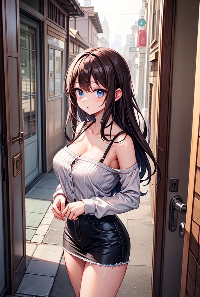 one Rebecca wearing punk clothes, mature woman, long brown hair, blue eyes, large , disgusted look, [ 4 k digital art ]!!, seductive anime girl, deviantart artstation cgscosiety, trending on cgstation, 8k high quality detailed art, photorealistic anime girl render, kawaii hq render, commission for high res