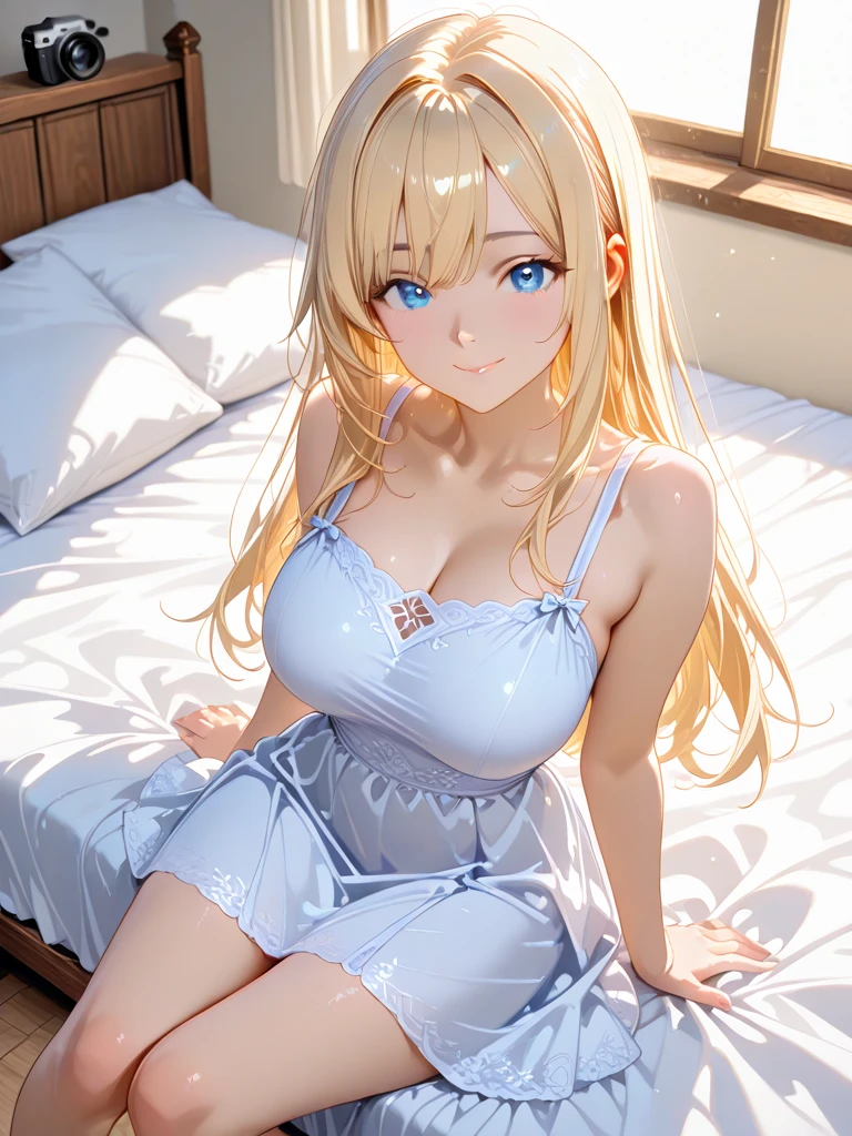 1girl in, lightsmile, Shiny skin, Best Quality, masutepiece, (Game CG:1.4), NSFW, Detailed beautiful face and eyes,爆乳、Lingerie with a small area, sailorvenus, I could feel the battle, Serious, Cowboy Shot、large full breasts、((Best Quality)), (Ultra-detailed), (extremely detailed CG unified 8k wallpaper), Highly detailed, High-definition raw color photos, Professional Photography, ((Beautiful big breasts)), Amazing face and eyes, (Uniform with open chest), (See-through panties:1.2), Cameltoe, Sitting, (Legs wide open),