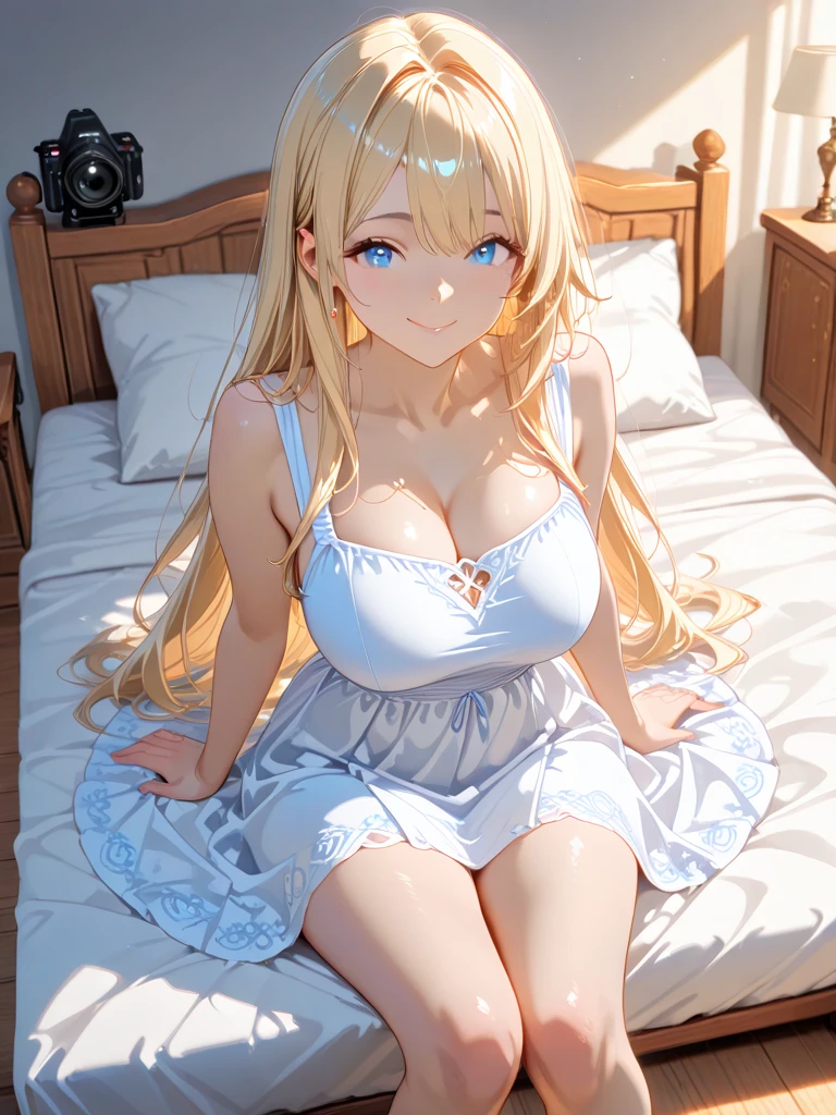 (best quality,4k,8k,highres,masterpiece:1.2),naked,tiara,princess,ultra-detailed,(realistic,photorealistic,photo-realistic:1.37),cute young adult woman,beautiful large breasts flowimg smoothly,pretty pink nipples,open wide leg,spread pussy,open pussy with fingers,beautiful detailed pussy,love juice:1.8,ass,smiling cutely,beautiful detailed blue eyes,beautiful detailed lips,longeyelashes,lovely long blonde hair flowing smoothly,silky smooth skin,cozy bed room with soft warm lighting,comfortable fluffy bed,delicate floral pattern on the pillow,gentle pastel color scheme,relaxed and peaceful atmosphere,carefully crafted facial features and expressions,tender and joyful mood,filled with warmth and happiness,subtle shadows and highlights enhancing depth and dimension,soft and natural lighting,crisp and clear details,immersive high-resolution image,vivid and vibrant colors,preserved natural texture and fine details,HDR effect showcasing the full dynamic range,bringing every nuance to life,creating a lifelike and stunning portrayal,portraits,photography