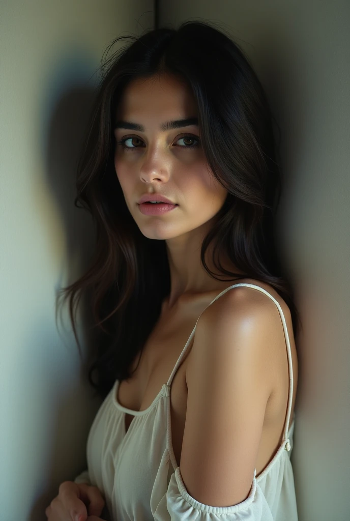 A beautiful Latina girl defecates while feeling embarrassed。